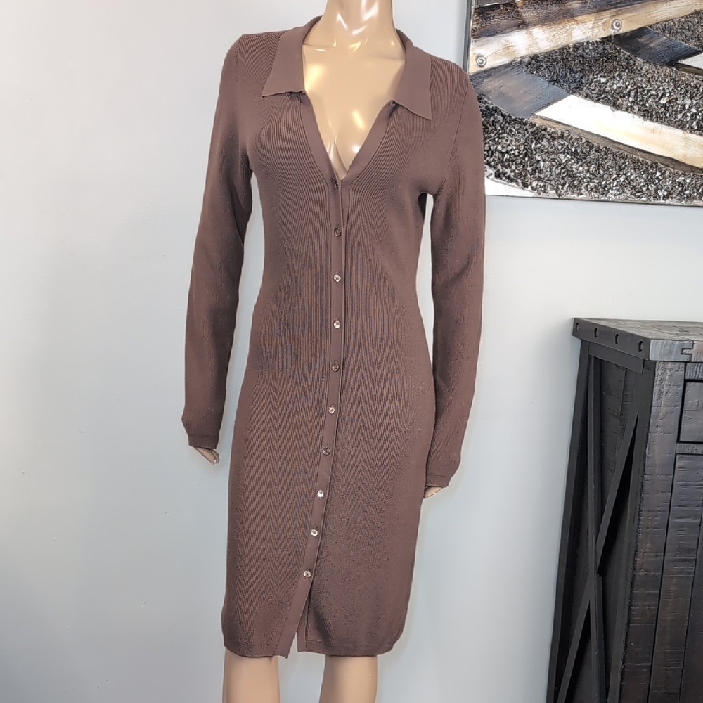 Wilfred Aritzia Cove Sweater Dress Womens Size Large Long Sleeve Collared Fall - Picture 5 of 16